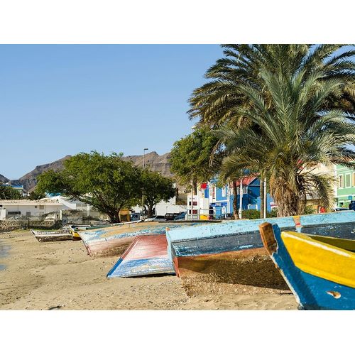 Traditional fishing boats on the beach of the harbor City Mindelo-a seaport Africa